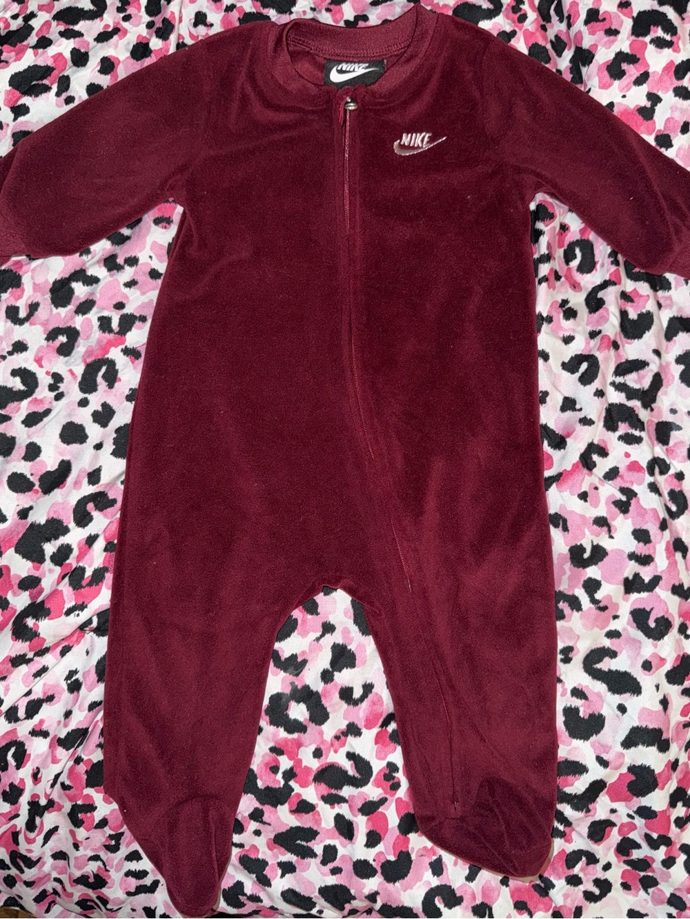 Nike Maroon Fleece Footed One-Piece Romper